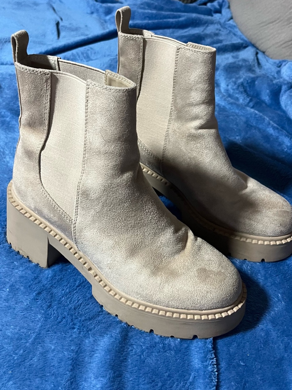 Women's Lace-Up-Inspired Chunky Chelsea Boot - Light Beige Suede